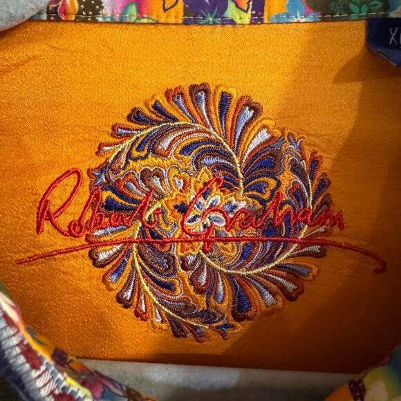 Robert Graham Floral Embroidered Cotton Silk Flip Cuff Multicolored Shirt Sz XL - Picture 6 of 8